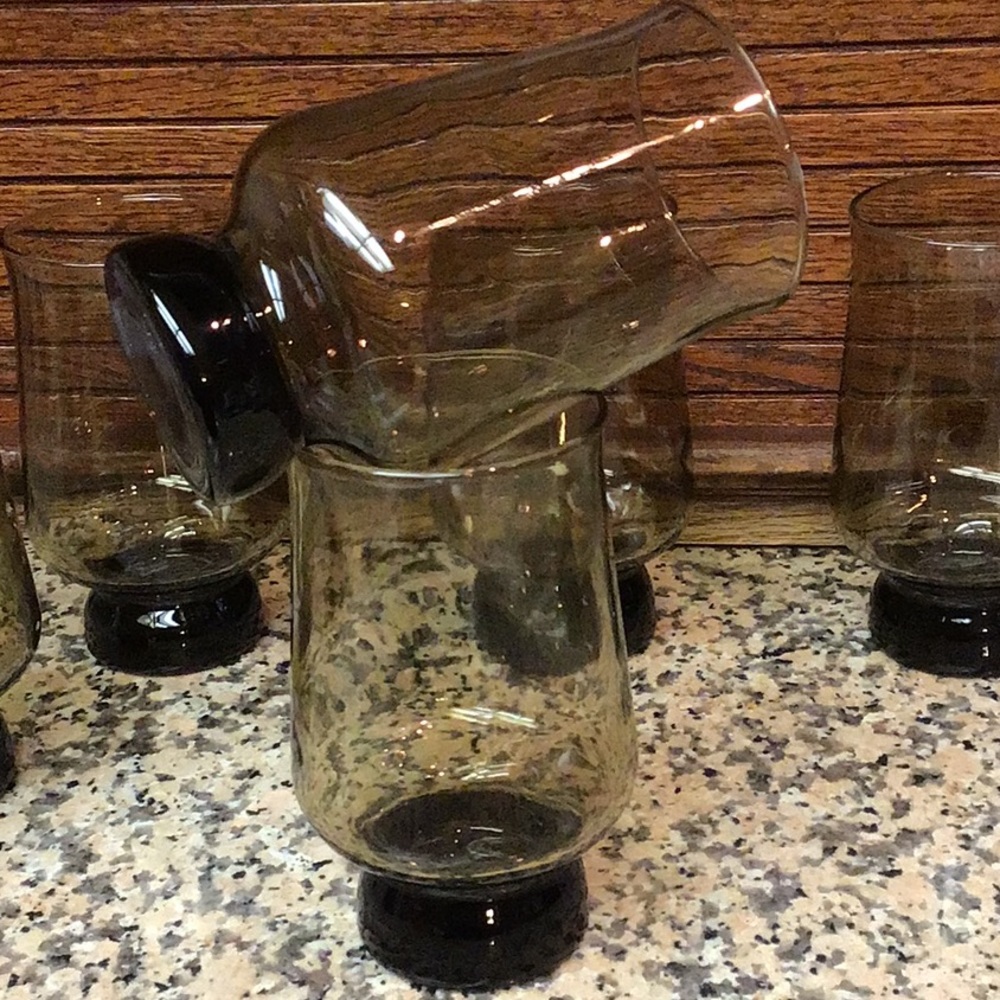 MCM smoky brown drinking glass tumblers set of 6 - Picture 2 of 3